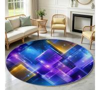 Alfombra redonda de sala de estar, fantasía cubo luminoso geométrico para comedor, oficina, dormitorio, lavable a máquina y pelo corto, alfombra antideslizante, fácil de limpiar, azul, tamaño: 80 cm
