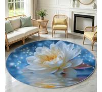 Alfombra redonda de salón, fantasía luminosa loto, decoración antideslizante para habitación infantil, niña, cocina, comedor, suave, interior (Ø 100 cm, azul)