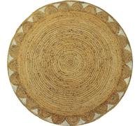 Alfombra redonda de yute Unyqoos® INDIRA – 100% yute, diseño floral, trenzada, color natural claro, diámetro 200 cm (200x200 cm), grosor 0,7 cm, 1900 g/m²