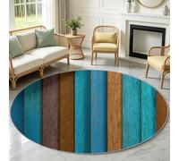 Alfombra redonda lavable de 120 cm/4 pies, alfombra circular suave con estampado de tablones de madera a rayas de pelo corto antideslizante para entrada, sala de estar, dormitorio, junto al sofá
