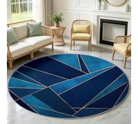 Alfombra redonda lavable de 120 cm, moderna, abstracta, geométrica, suave, circular, impresa, líneas doradas, pelo corto, antideslizante, para entrada, sala de estar, dormitorio, junto al sofá