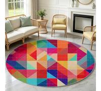 Alfombra redonda lavable de 170 cm, moderna alfombra circular suave con estampado geométrico, de pelo corto, antideslizante, para entrada, sala de estar, dormitorio, junto al sofá, oficina (multicolor