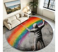 Alfombra redonda lavable de 170 cm, suave, de pelo corto, urbana, antideslizante, ligera, resistente a las manchas, para dormitorio, sala de estar y habitación de los niños, arte de pared con grafiti