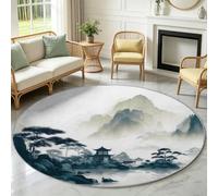 Alfombra redonda lavable de 200 cm, tradicional, oriental, suave, circular, impresa, pintura de paisaje, pelo corto, antideslizante, para entrada, sala de estar, dormitorio, junto al sofá, oficina