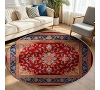 Alfombra redonda para salón, suave, lavable, antideslizante, color rojo, 90 | Alfombra circular clásica tradicional de composición simétrica, pelo bajo, resistente a las manchas, dormitorio
