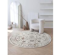 Alfombra redonda Unyqoos® Mila: alfombra clásica y brillante para salón y comedor, color crema-beige con estampado floral, diámetro de 200 cm, 100% poliéster (certificación )