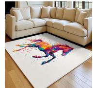Alfombra Sala 140 x 200 cm Caballo Salvaje Antideslizante Lavable, Pelo Corto, Modernas Estilo De Salpicadura De Tinta Alfombra Dormitorio, Comedor y Cocina