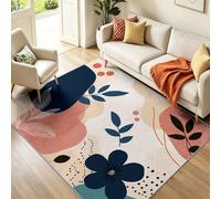 Alfombra Salón Hoja Abstracta 140 x 200 cm, alfombra lavable a máquina con parte inferior antideslizante, línea arte botánico minimalista alfombra decorativa para sala de estar, melocotón azul