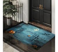 Alfombra Salon Paisaje De Niebla Inquietante | Alfombras Antideslizante Lavable, Moderna Alfombra Habitación, Alfombras Calabaza Puente De Madera Luna Llena Para Entrada,Cian Oscuro, 50 X 80 Cm