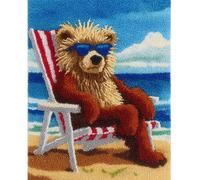 Alfombra tejida a mano con diseño de estrella, oso y cesta de playa. Kit de tejido para alfombras, kit de ganchillo para principiantes, kit de alfombra con lienzo estampado, regalo (100x140 cm)