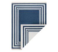 Alfombra TWIN 22990 Marco algodón doble cara Flecos ecológicos - azul oscuro / crema 140x190 cm