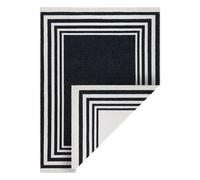 Alfombra TWIN 22990 Marco algodón doble cara Flecos ecológicos - azul oscuro / crema 140x190 cm
