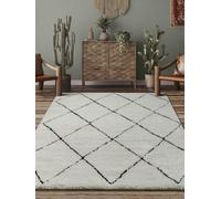 Alfombra Unyqoos® Bahar, de pelo alto y textura "shaggy" – Alfombra escandinava con diseño de pata de gallo, en blanco y , de 80 x 150 cm, con un pelo de 30 mm, fabricada en 100% polipropileno y apta