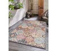 Alfombra Unyqoos® Palma, para interior y exterior: resistente a la intemperie y fácil de limpiar, reversible, diseño patchwork oriental, multicolor, 140 x 200 cm