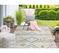 Alfombra Unyqoos® para interiores y exteriores, modelo Palma: resistente a la humedad, fácil de limpiar, diseño étnico en beige y turquesa, 80 x 300 cm