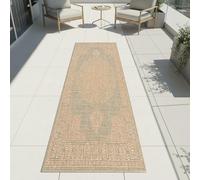 Alfombra verde y marrón con diseño ornamental, apta para interiores y exteriores. Tamaño: 80 x 250 cm
