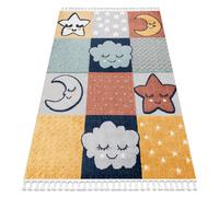 Alfombra YOYO GD52 gris / amarillo - Estrellas nubes patchwork para niños estructural sensorial Flecos 120x170 cm