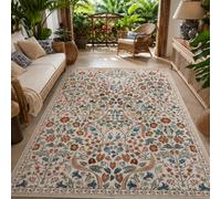 Alfombras cuadradas lavables, patrón floral verde, rojo, azul, beige, rosa, 160 x 160 cm, alfombra de área media, alfombra para interiores, para dormitorio, salón, comedor, salón, decoración del hogar