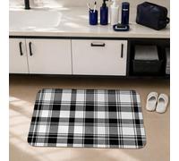 Alfombras de baño a cuadros, líneas clásicas modernas, cuadradas, color negro, para dormitorio universitario, alfombra de baño esencial para tina, bañera, ducha, decoración de 16 x 24 pulgadas