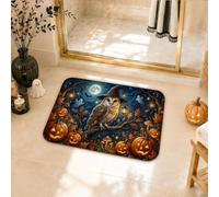 Alfombras de baño con diseño de búho, calabazas festivas, luna, Halloween, naranja, secado rápido, absorbentes, suaves, para tocador, decoración de fregadero, 40,6 x 60,9 cm