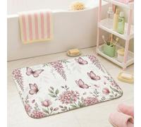 Alfombras de baño con diseño de mariposas, modernas flores y hojas de primavera, melocotón, para dormitorio universitario, alfombra de baño esencial para tocador, decoración de suelo, 20 x 32 pulgadas