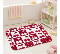 Alfombras de baño de cerezas, divertidas y modernas a cuadros, para verano, color rojo, para dormitorio universitario, alfombra de baño de pelo bajo, para bañera, ducha, decoración de 20 x 32 pulgadas
