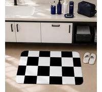 Alfombras de baño de tablero de ajedrez, modernas, minimalistas, cuadrículas, color negro, para dormitorio universitario, alfombra de baño peluda para bañera, ducha, decoración de 16 x 24 pulgadas