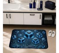 Alfombras de baño en forma de cubo, modernas, futuristas, con gotas de agua, luminosas, color azul, para dormitorio universitario, baño, tocador, decoración de fregadero, 16 x 24 pulgadas