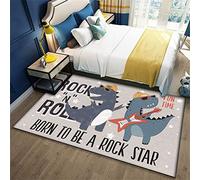 Alfombras Infantil Dinosaurio 3D Alfombra Salon Antideslizante Gris Azul Música Rock Tiranosaurio Alfombras Gaming Alfombra de Habitación Alfombra para Niños Lavable (Gris,80 x 160 cm)