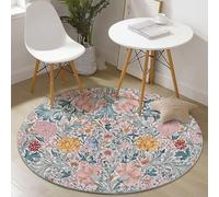 Alfombras Redondas Lavables William Morris Elegante Floral con Estampado 100 cm, Alfombra Redonda de Franela para Habitación Infantil Sala de Estar Decoración, Rosa Alfombra Circular Antideslizante