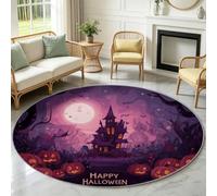 Alfombras redondas para sala de estar, 60 cm, lavable, diseño de castillo del bosque, para dormitorio, antideslizante, no se desprende, suave, de pelo bajo, estampado de Halloween, para habitación de