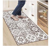 Alfombras Vinilicas para el Hogar 80 x 40 Marrón - Alfombra Vinilica Cocina Resistente y Antitropiezos - Alfombra Cocina Lavable Antideslizante para Interior/Exterior - Alfombras de Vinilo Esponjosas