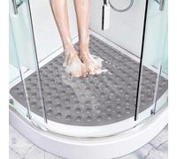Alfombrilla antideslizante para ducha de esquina, marca Unyqoos®, fabricada en PVC, sin olor y resistente al desgaste. Cuenta con ventosas potentes, orificios de drenaje, es lavable y tiene función de