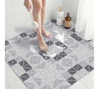 Alfombrilla antideslizante para ducha Unyqoos® de PVC, 80 x 80 cm – alfombrilla cuadrada para baño, de secado rápido, sin olores, con sistema de drenaje, diseño geométrico en color gris