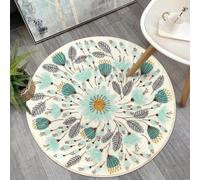 Alfombrilla de baño redonda Unyqoos®, de 60 cm, suave y de pelo corto, fabricada en poliéster con un estampado floral azul verdoso, lavable y con base de látex antideslizante, ideal para baño, ducha,