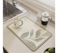 Alfombrilla de Drenaje de diatomita para Cocina, Almohadilla para secar Platos súper Absorbente, Alfombra escurridora Antideslizante, alfombras de vajilla de Secado rápido con Hojas Verdes