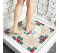Alfombrilla Ducha Antideslizante Cuadrada 60x60 cm PVC Luffa, Alfombra Bañera Suave Secado Rápido Drenaje, Alfombra Baño Antideslizante para Mayores y Familia, Figuras geométricas Rojas