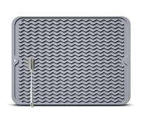 Alfombrilla Escurreplatos de Silicona - 50 x 40 cm Grande Alfombrilla Escurreplatos Plegable, Rectangular, Enrollable, con Cepillo de Limpieza de Esponja, Platos sin BPA, Antideslizante