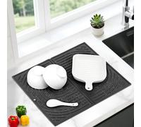 Alfombrilla Escurreplatos Silicona, Alfombra Escurreplatos para Cocina Fregadero, Bandeja Escurridor Plegable, Antideslizante, Secado Rápido, Resistente al Calor, 43×34 cm (Negro)