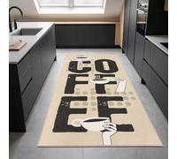 Alfombrilla para cocina, color beige, con estampado de tazas y la palabra "Coffee" (café), ideal para la cocina. Tamaño: 80 x 150 cm