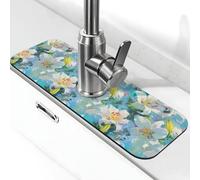 Alfombrilla para grifo de diatomita con pintura al óleo de lirios blancos, 38,1 x 14 cm