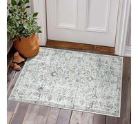 Alfombrilla Unyqoos® de 60 x 90 cm – de pelo corto, delgada y plegable, con estampado vintage de flores bohemias en tonos azules y múltiples colores, base antideslizante, ideal para la cocina y el dor