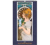 Alfons Mucha 2027: Kunstkalender 33x60 cm mit Jugendstil-Motiven und Glitzereffekt und sprachneutralem Kalendarium