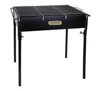 Algon | Barbacoa de Hierro Artesanal con Ruedas Parrilla Zincada Rectangular para Carbón y Leña | Barbacoa Ajustable en 5 Niveles Protector de Viento y Superficie Lateral de Madera