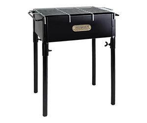 Algon | Barbacoa de Hierro Artesanal con Ruedas Parrilla Zincada Rectangular para Carbón y Leña | Barbacoa Ajustable en 5 Niveles Protector de Viento y Superficie Lateral de Madera (33x22 cm)