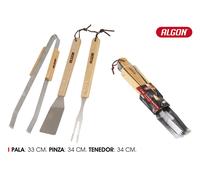 Algon Bbq Set de 3 Accesorios BBQ con Mango de Madera