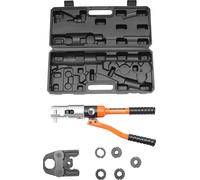 Alicate hidráulico para prensado – Juego de herramientas para prensado de 10 toneladas / 100 kN – Matriz de mariposa + 5 matrices en V – Para trabajos de metal – Color naranja