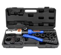 Alicate hidráulico para prensar - Herramienta manual para prensado - Fuerza de prensado de 10 toneladas - Carrera de 20 mm - Cabezal giratorio de 360° - Para tubos de cobre - Color azul