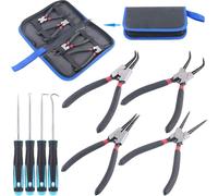 Alicate interno-externo de 7 pulgadas para clips de retención, juego de 4 piezas de ganchos de precisión, herramienta para instalar y retirar clips de retención, también compatible con juntas tóricas