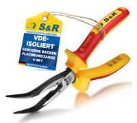 Alicate plano redondo VDE, curvo, de 200 mm, con corte, pinza de punta endurecida térmicamente e inducidamente para uso profesional, dureza HRC 66, mangos de 2 componentes con protección antideslizant